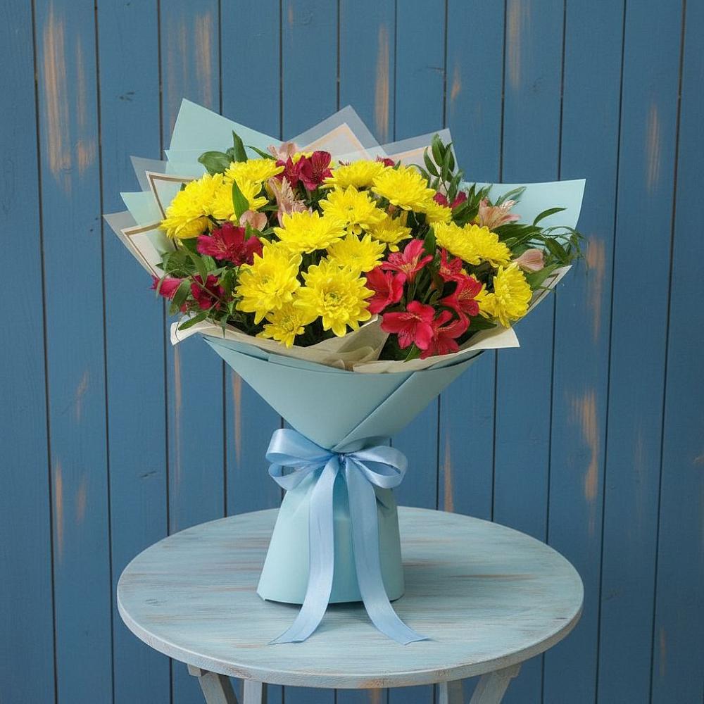 Букет цветов из: Альстромерии и Хризантемы в Хасавюрте