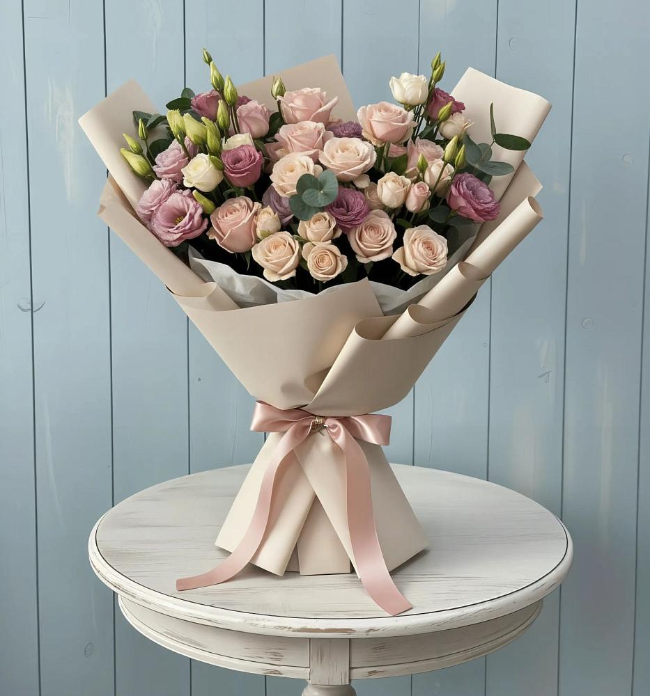 Букет цветов из: Розы и Лизиантусы в Хасавюрте