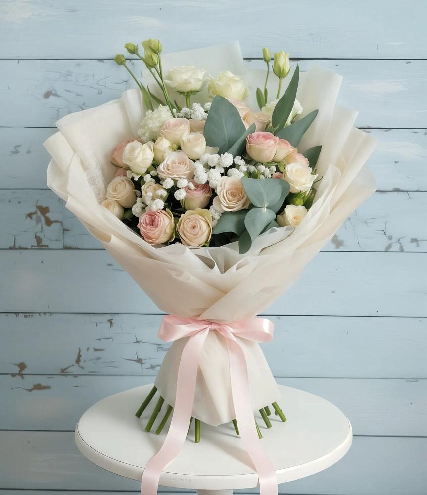 Букет цветов из: Розы и Лизиантусы в Хасавюрте