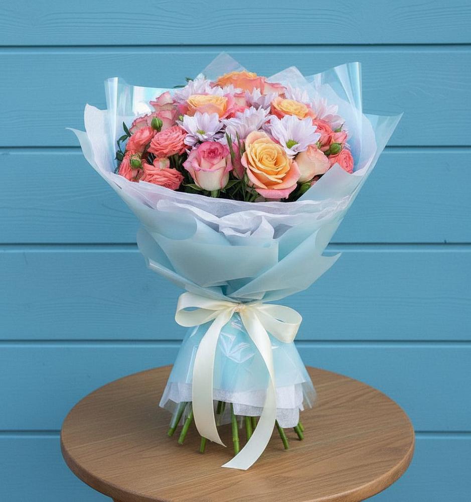 Букет цветов из: Хризантемы и Розы в Хасавюрте