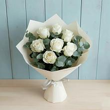 Букет Белые розы в Эвкалипте #REPLACE_PRED# Хасавюрте