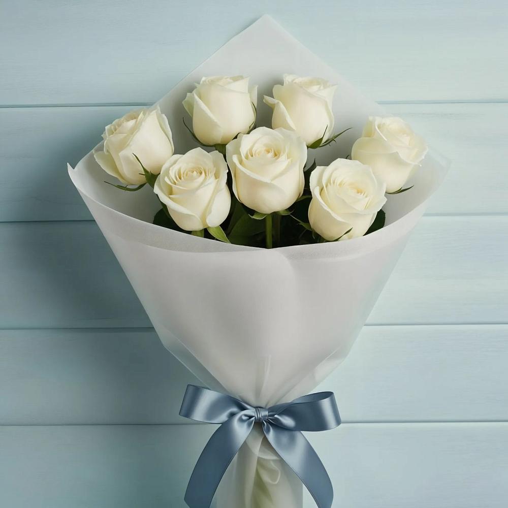 Букет 7 Белых роз Эдлесс Лав в Хасавюрте